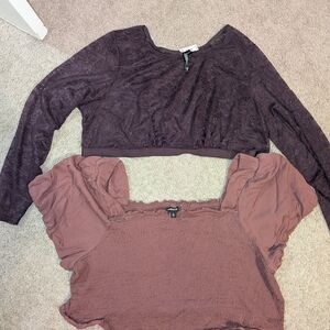 torrid Plum Lace Long-Sleeve Crop & Mauve Smocked Puff Sleeve Top Set